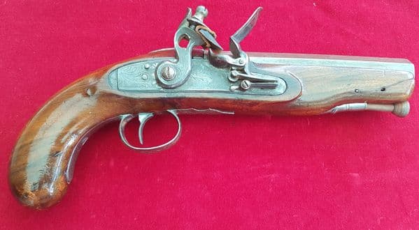 A large .65 cal Flintlock Pistol made by Smith of London. Circa 1790. Ref 1581.